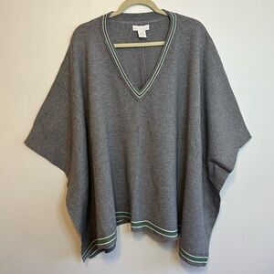 House of Harlow 1960 Poncho Sweater OS Gray Oversized with Green and White Trim